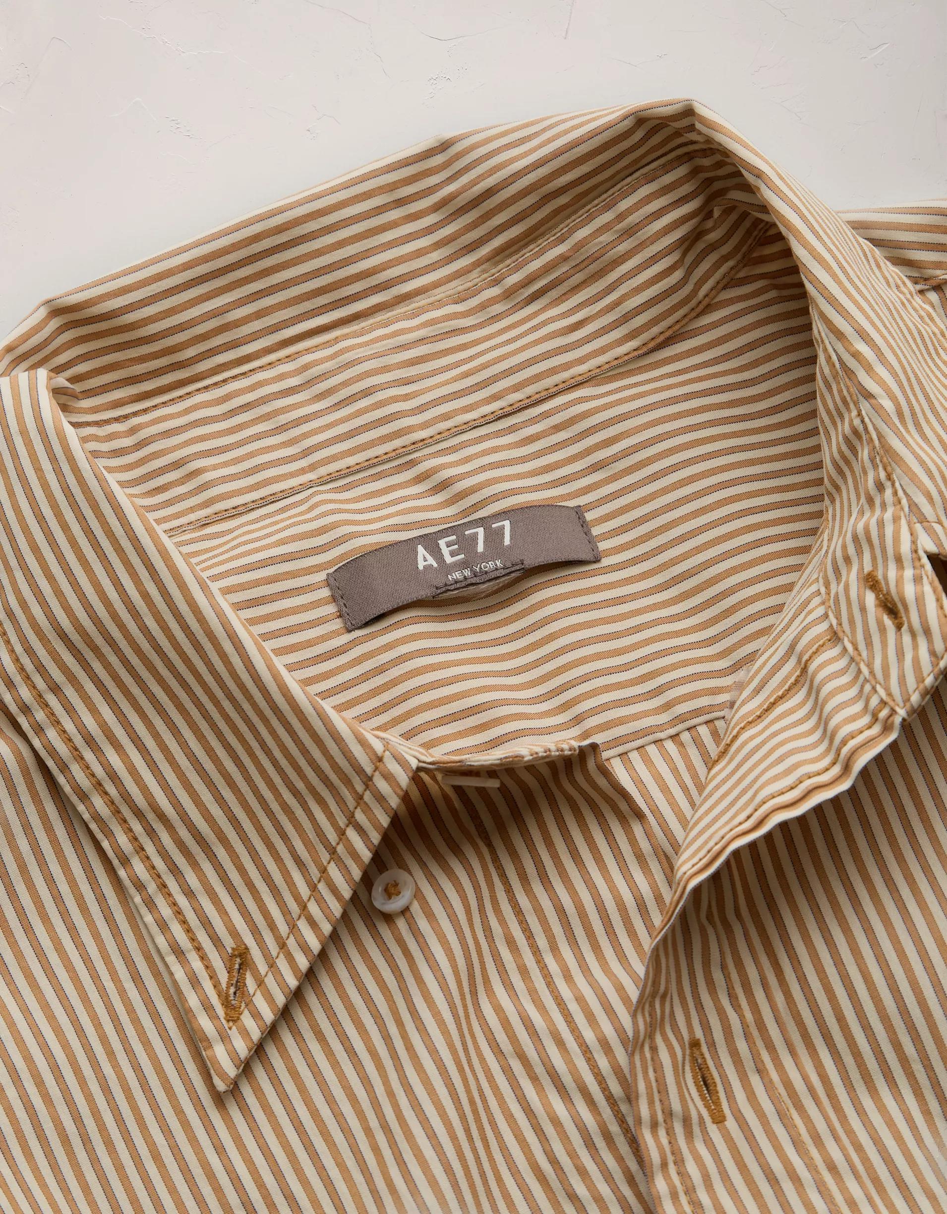 AE77 Premium Relaxed Striped Poplin Button-Up Shirt Product Image