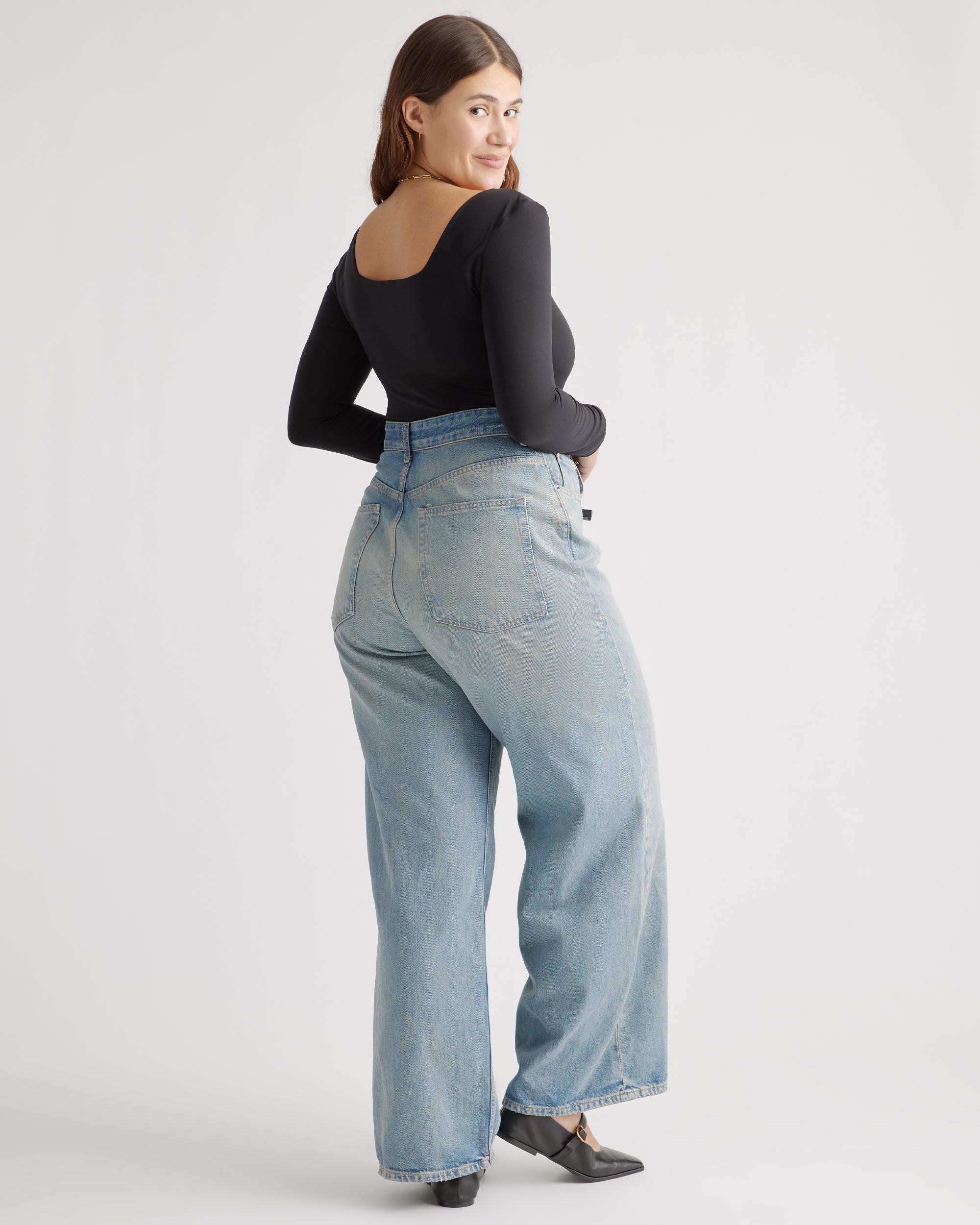 Quince | Women's Second Skin Square Neck Long Sleeve Bodysuit Size XL, Nylon/Spandex Product Image