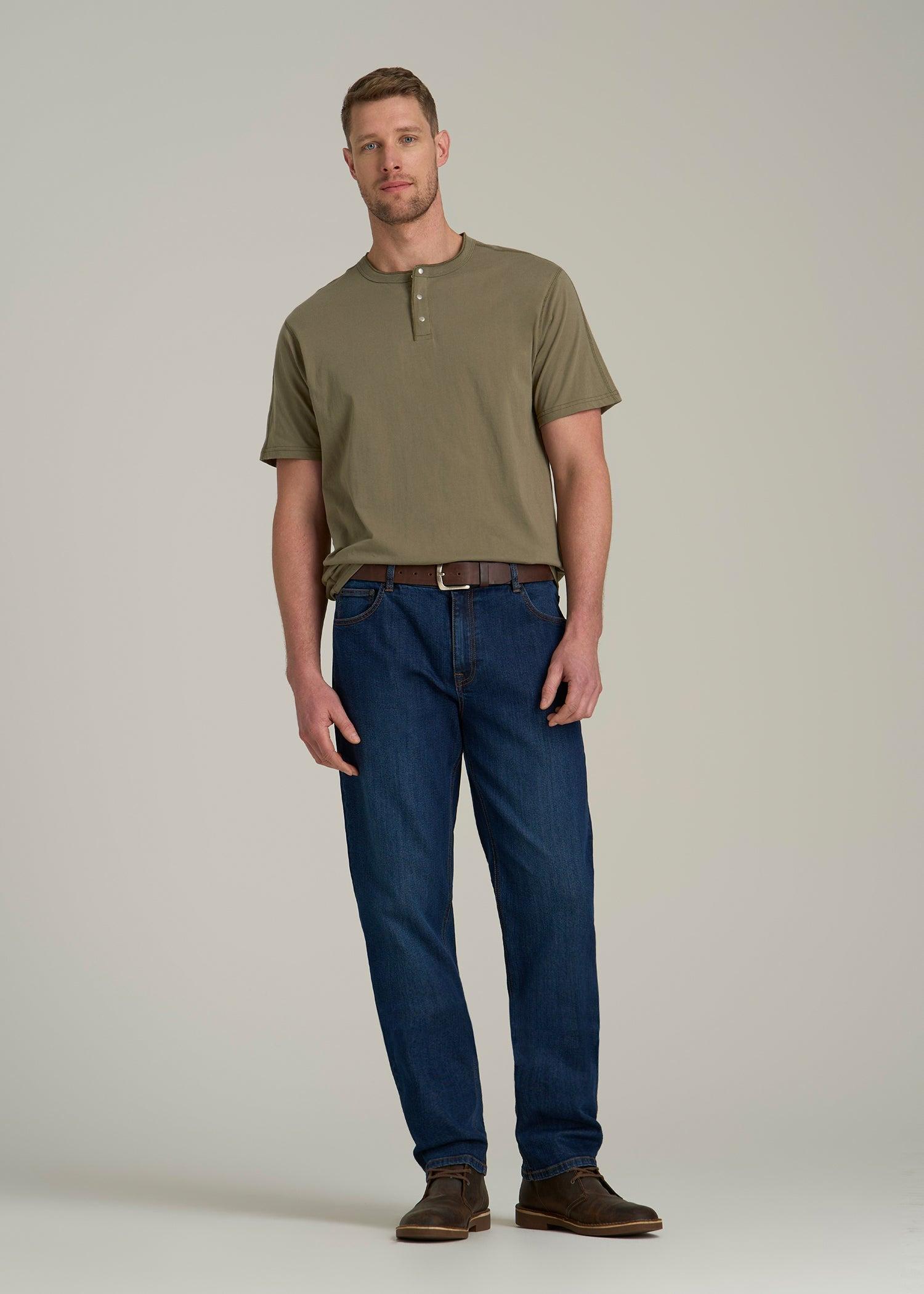 LJ&S REGULAR-FIT Jersey Henley Tee for Tall Men in Vintage Moss Green Male Product Image