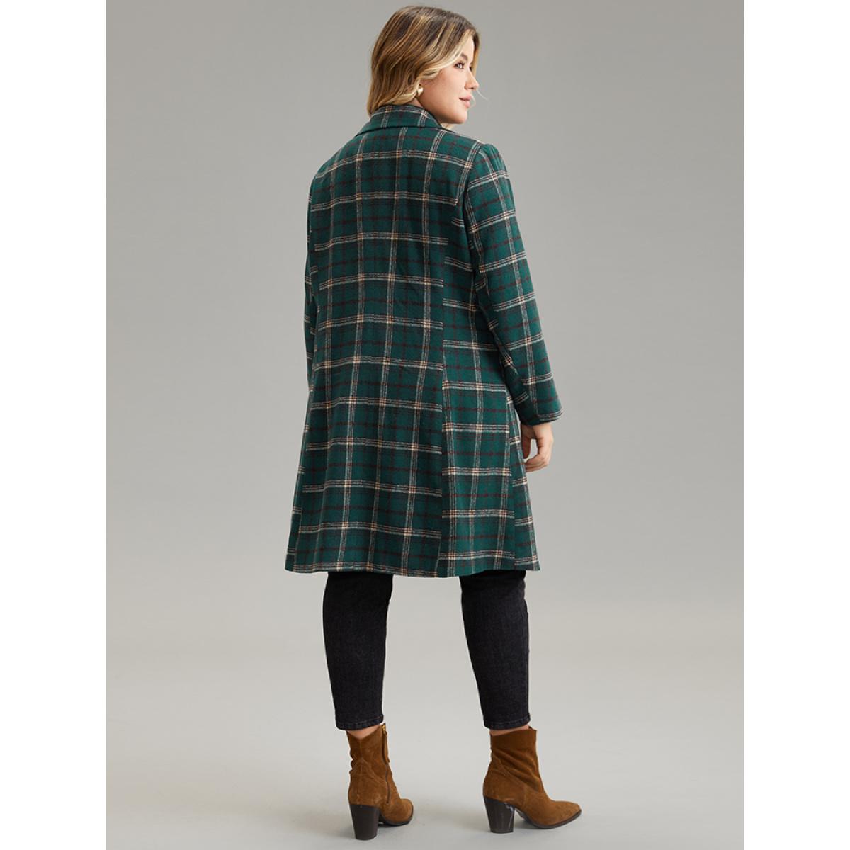 Plus Size Plaid Button Up Pocket Lapel Collar Coat Women Green Party Lined Ladies Dailywear Winter Coats BloomChic 30/6X Product Image