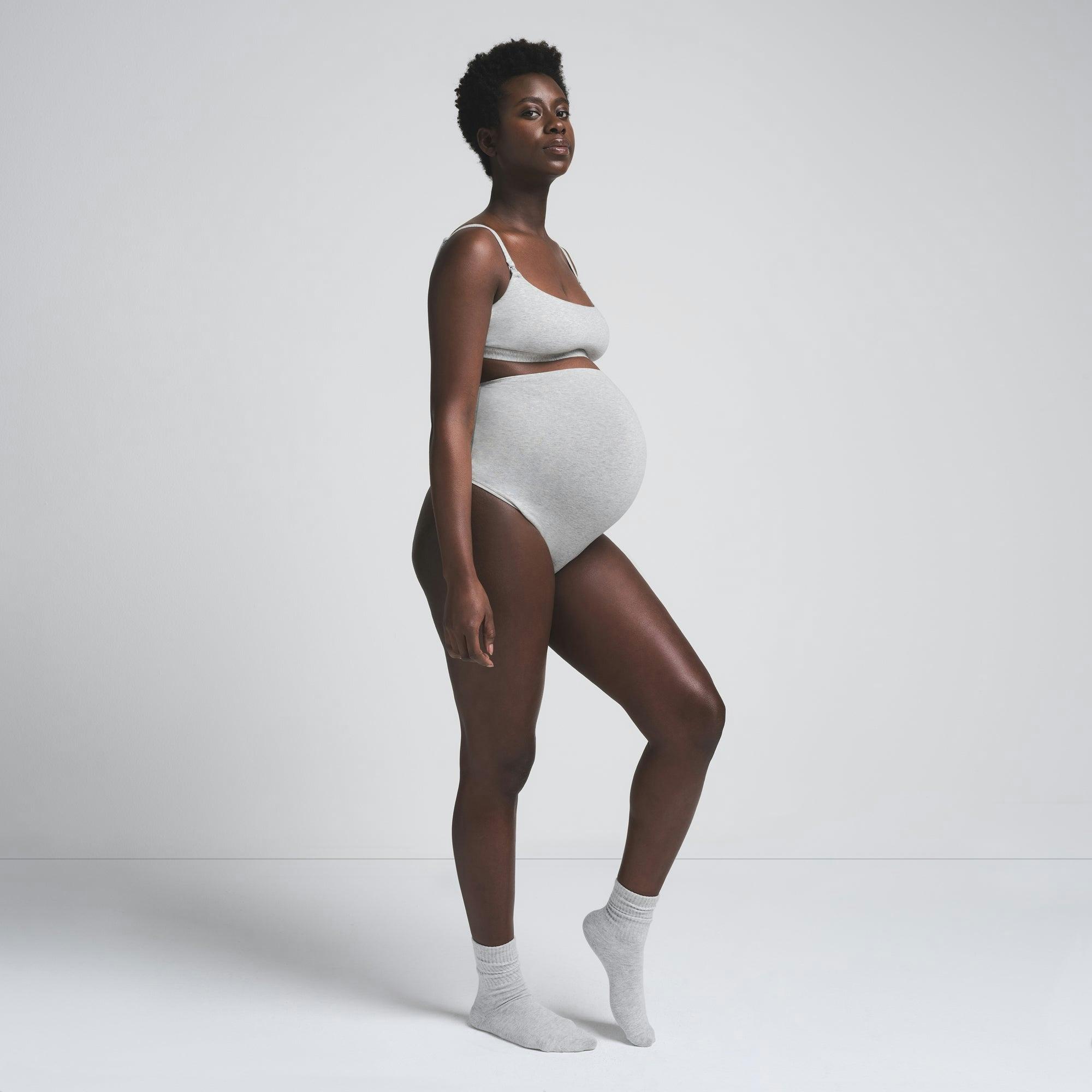 COTTON JERSEY MATERNITY HIGH-WAISTED THONG | LIGHT HEATHER GREY Product Image