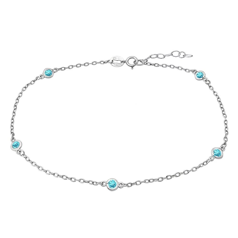 Aleure Precioso Sterling Silver Gemstone Station Anklet, Women's, Size: 9", Blue Product Image