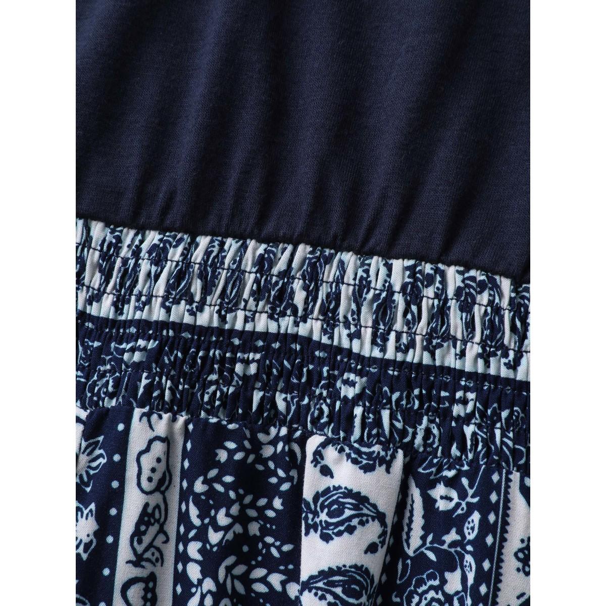 Plus Size Indigo Boho Striped Shirred Contrast Jumpsuit Women Boho Short sleeve U-neck Vacation Loose Jumpsuits BloomChic 14-16/1X Product Image