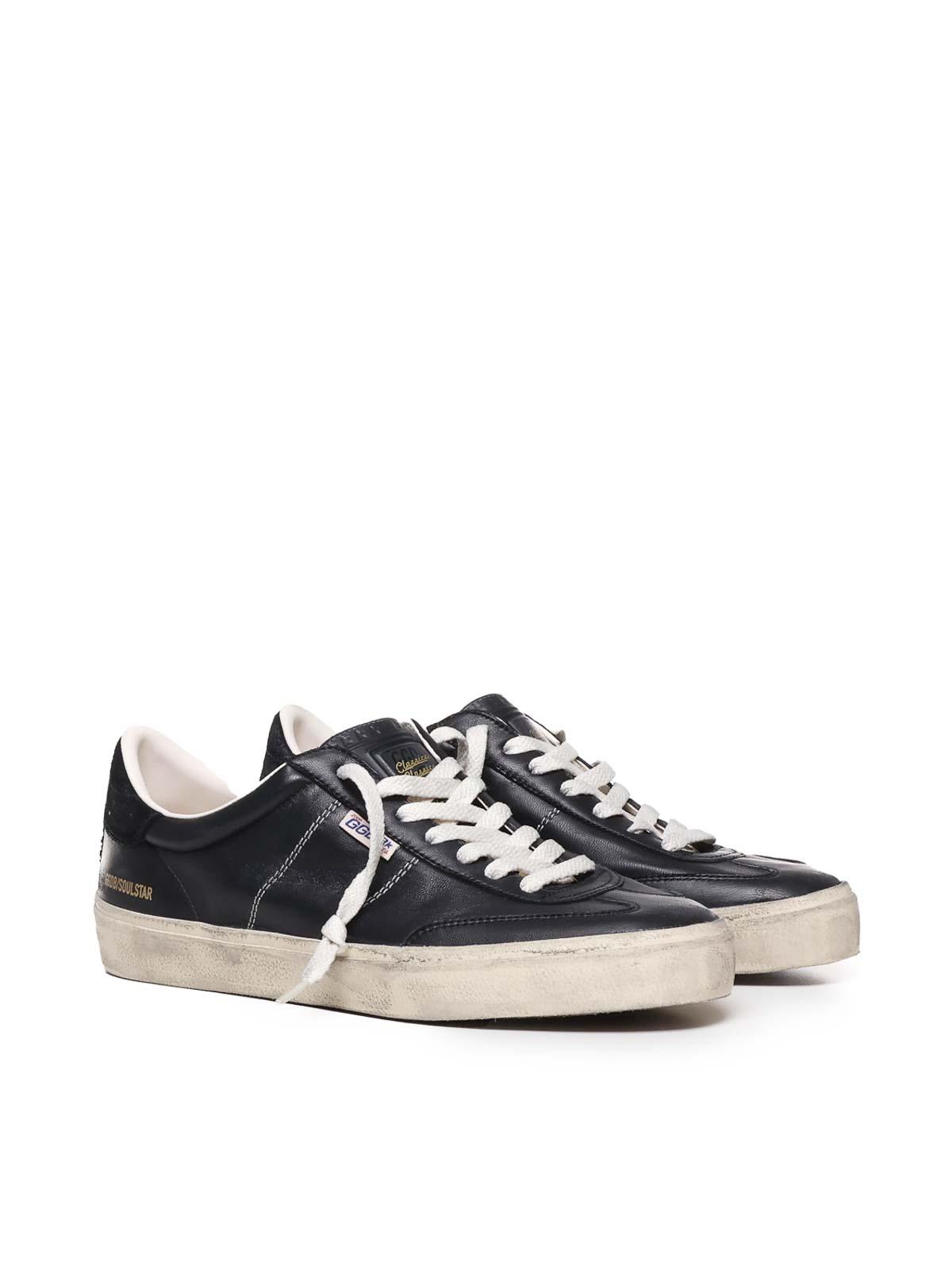 GOLDEN GOOSE Deluxe Brand Vintage-inspired Black Leather Sneakers With Contrasting White Laces Product Image
