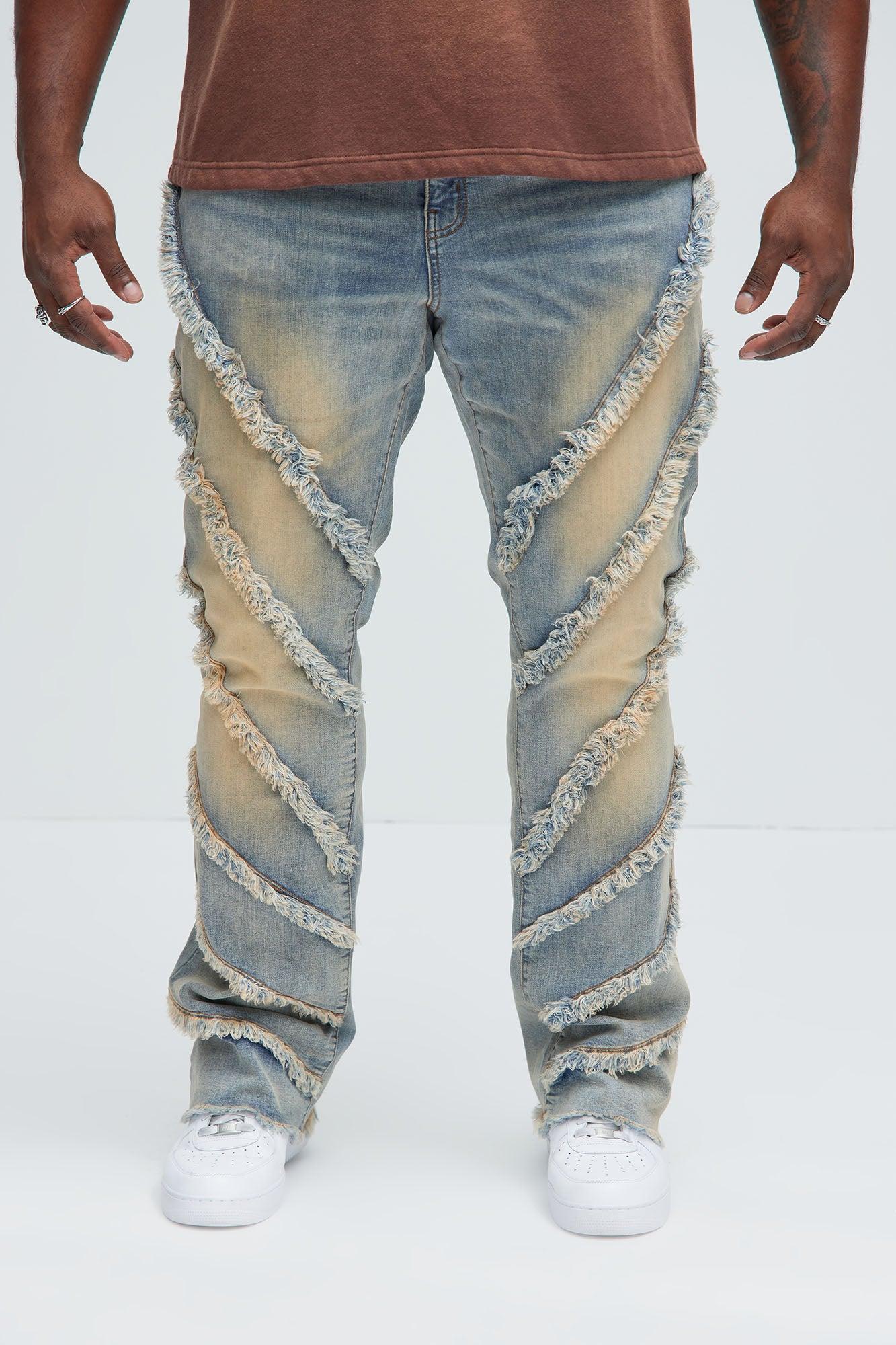 Slanted Fray Stacked Skinny Flare Jeans - Vintage Wash Product Image