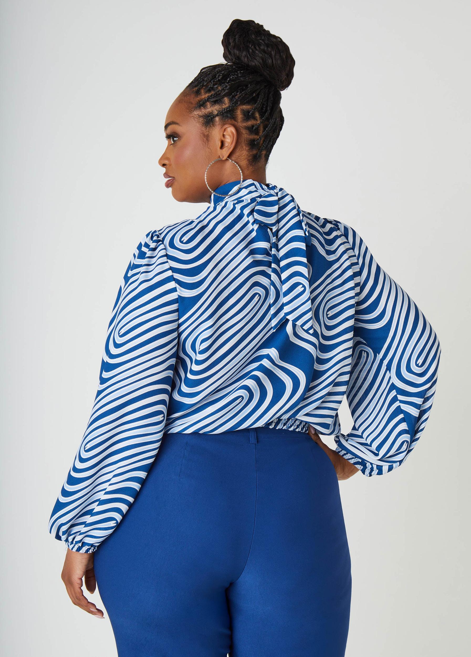 Tie Neck Wavy Print Blouse Product Image