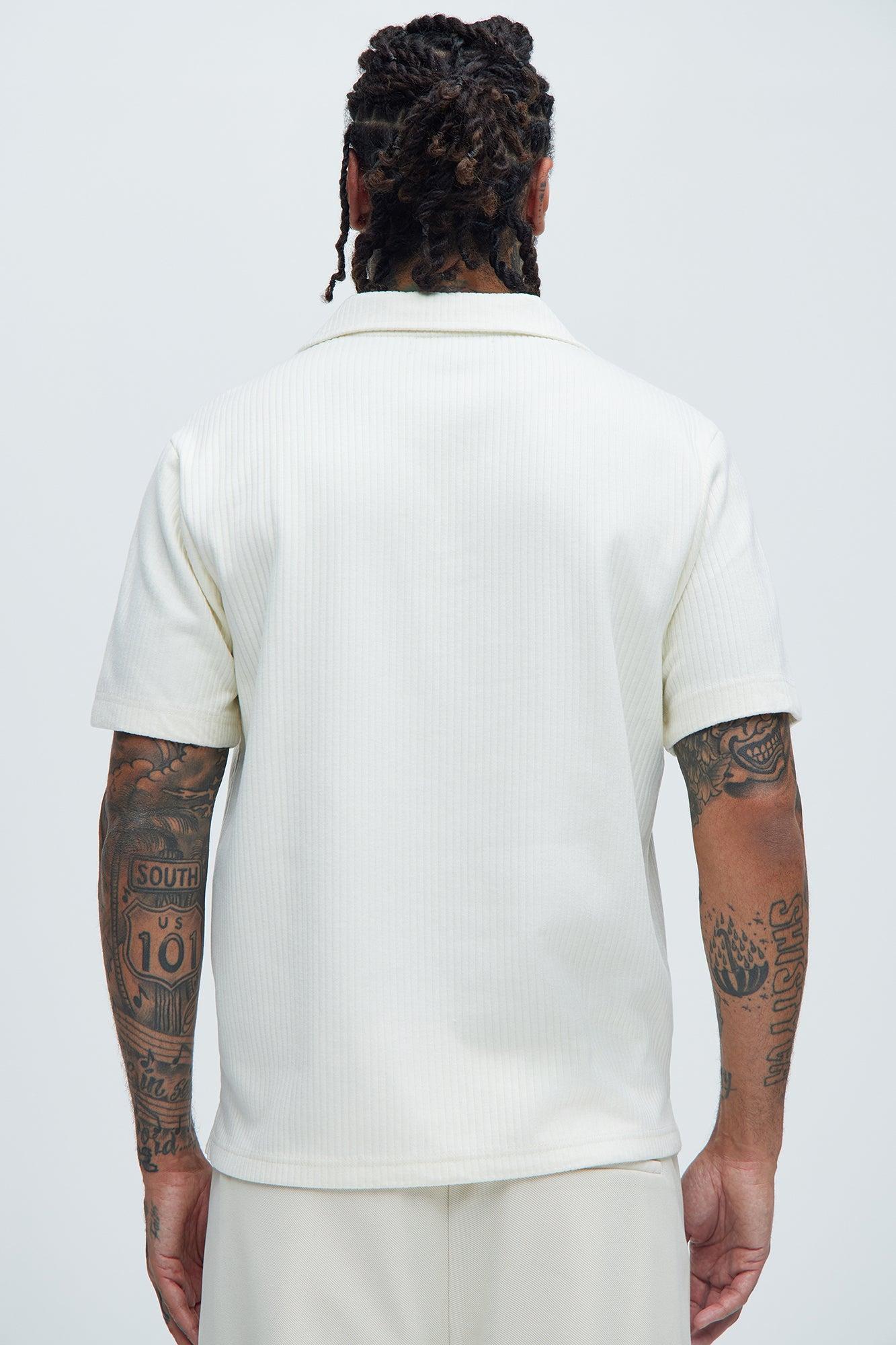 Franklin Stripe Knit Johnny Collar Shirt - Cream Product Image