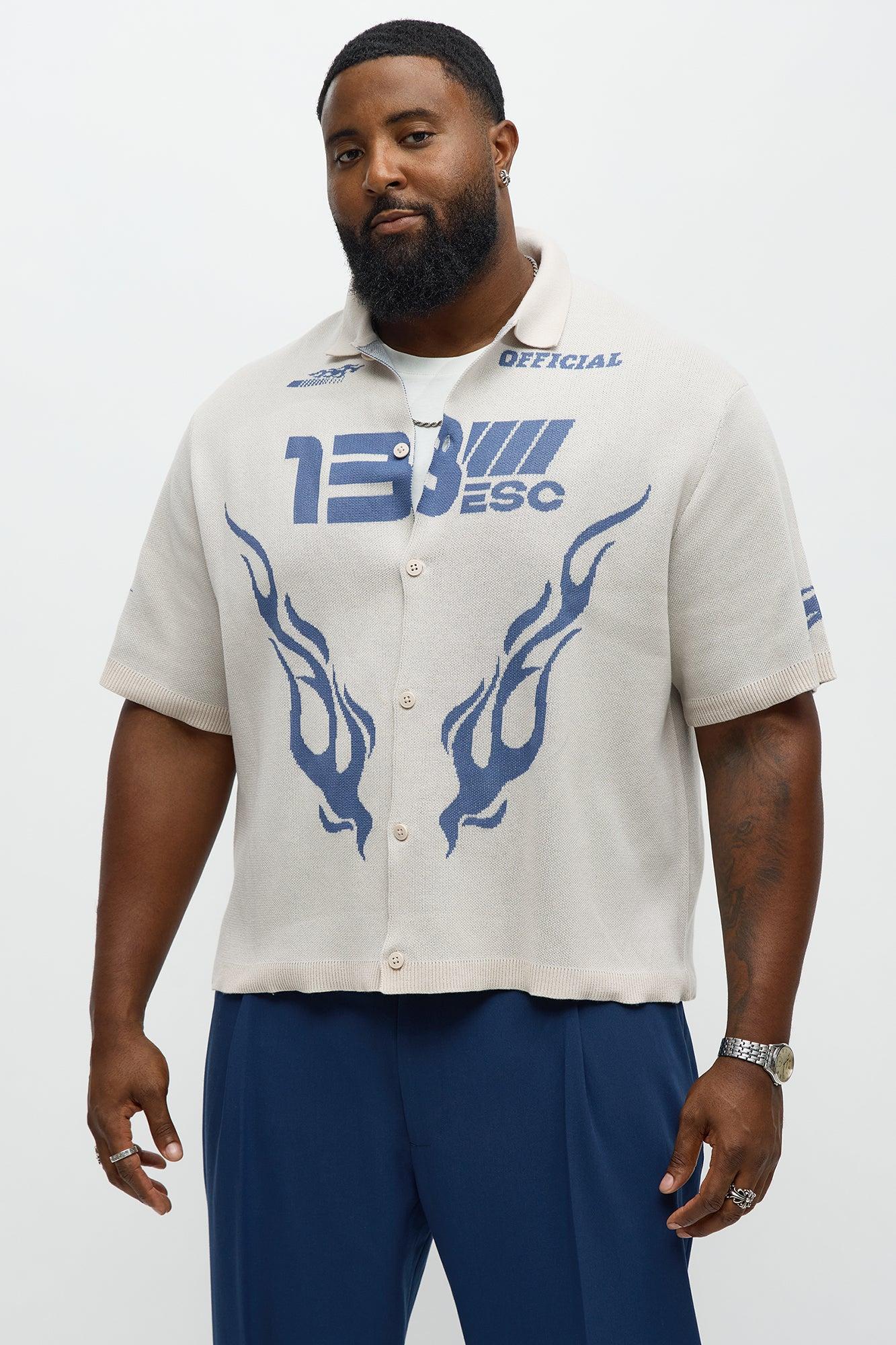 Regular Fit 13 Button Up Sweater Shirt - Cream/combo Male Product Image