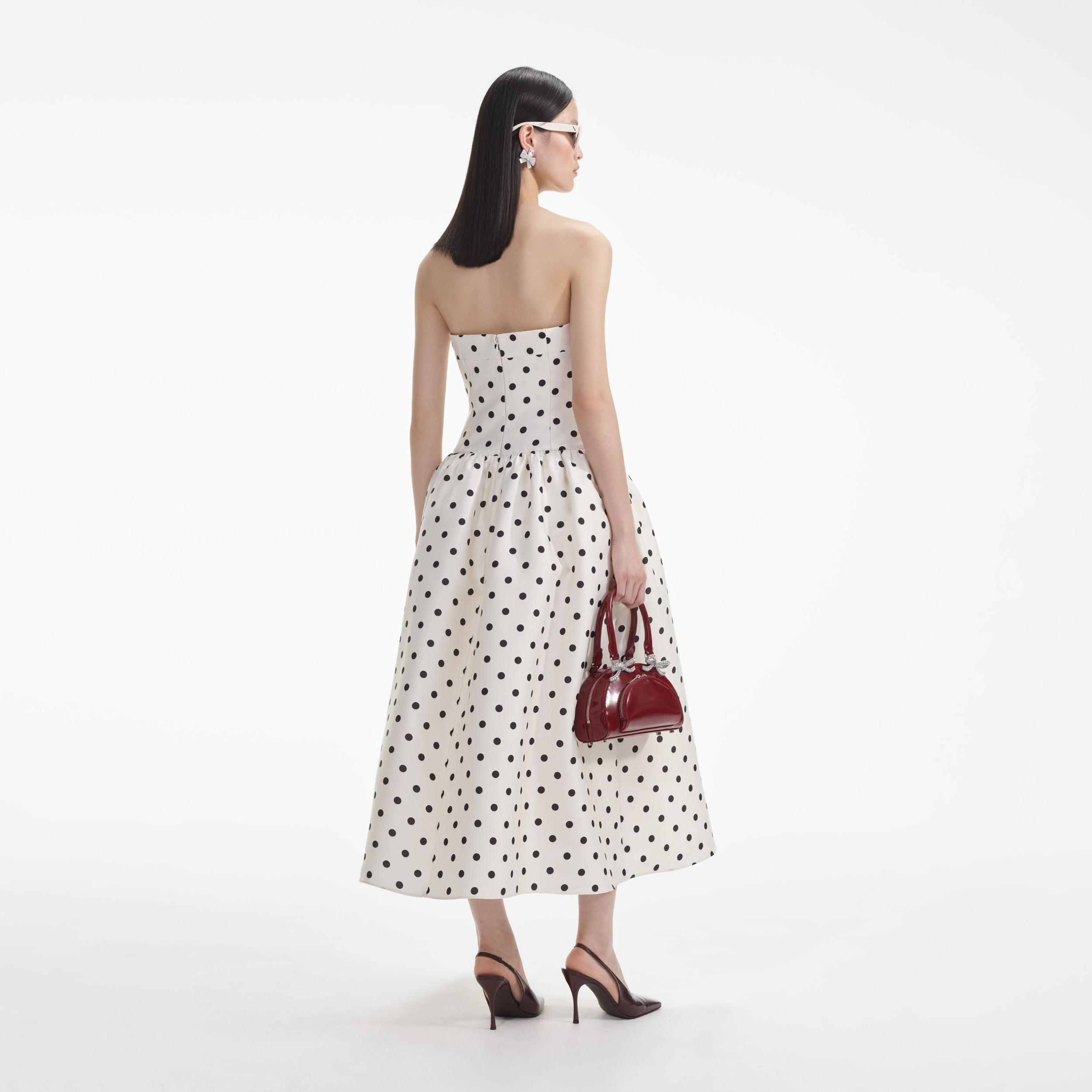 Cream Polka Dot Taffeta Midi Dress Product Image