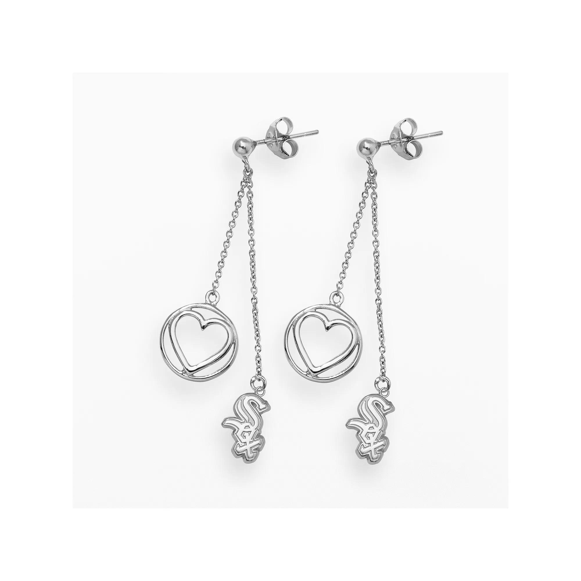 LogoArt Chicago White Sox Beloved Sterling Silver Linear Drop Earrings, Women's, Grey Product Image