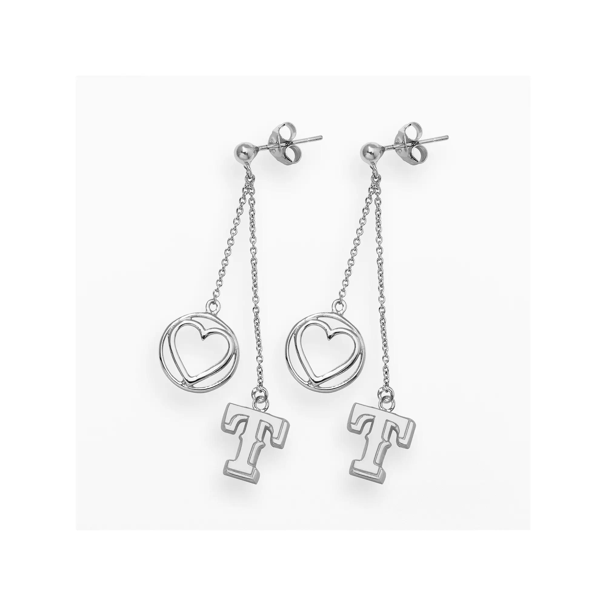 LogoArt Texas Rangers Beloved Sterling Silver Linear Drop Earrings, Women's, Grey Product Image