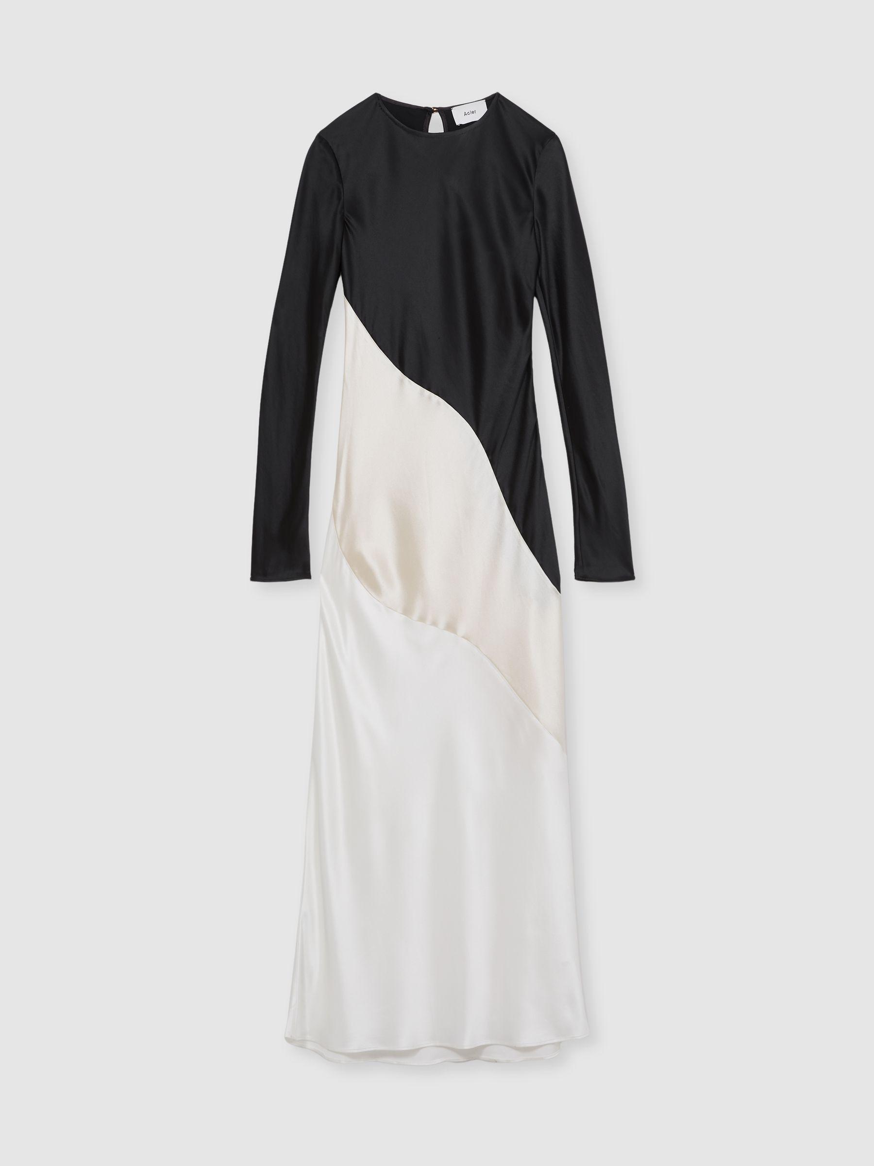 Acler Satin Colour Block Midi Dress in Ivory/Black Product Image