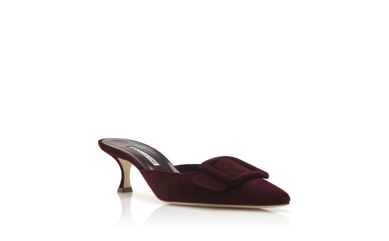 MAYSALE Burgundy Suede Kitten Heel Mules Product Image