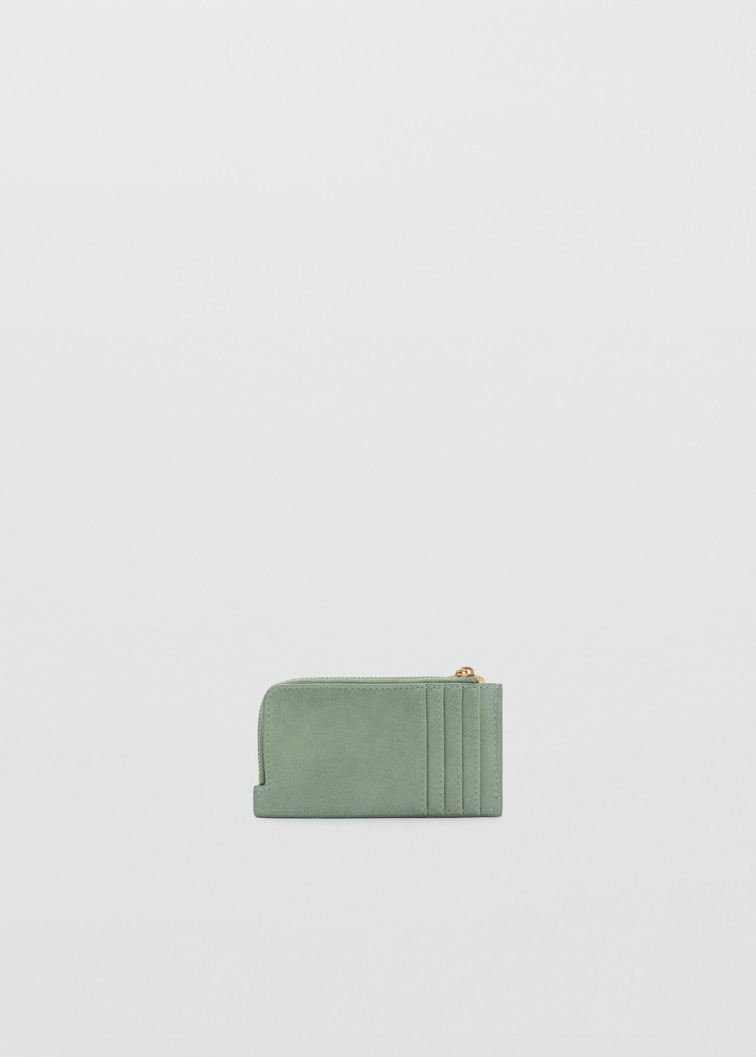 Hammered leather-effect card holder with zipper - Women | MANGO USA Product Image