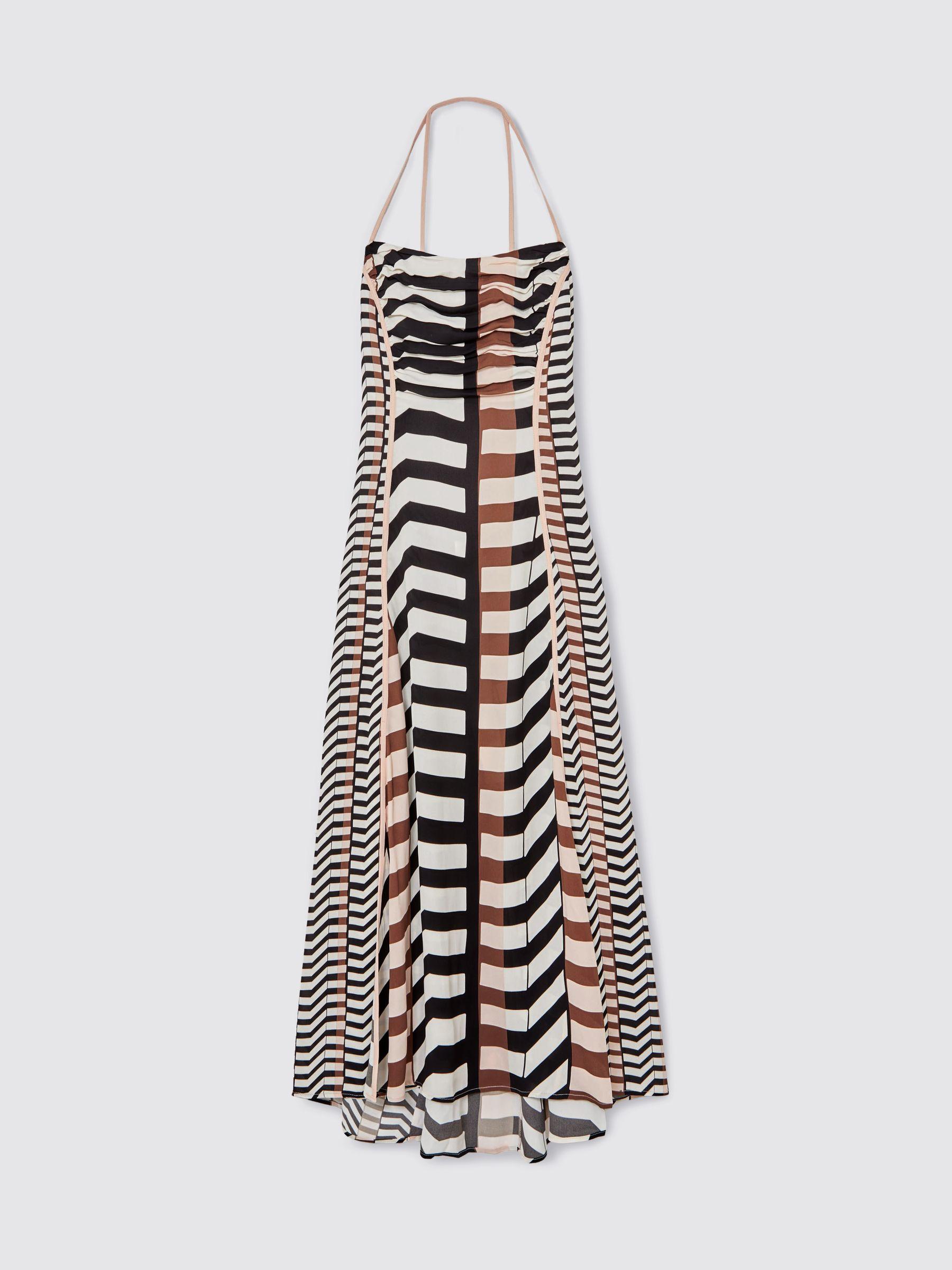 Chevron-Stripe Ruched Midi Dress in Black/Brown Product Image