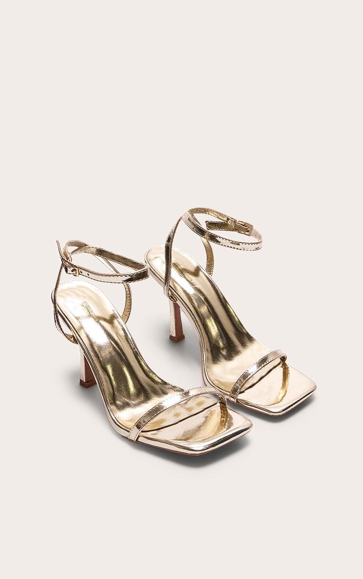 Gold Wide Fit PU Square Toe Barely There Mid Heeled Sandals Product Image