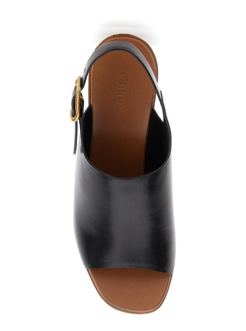 CHLOÉ Maxime Leather Slingback Platform Wedge Sandals In Black Product Image