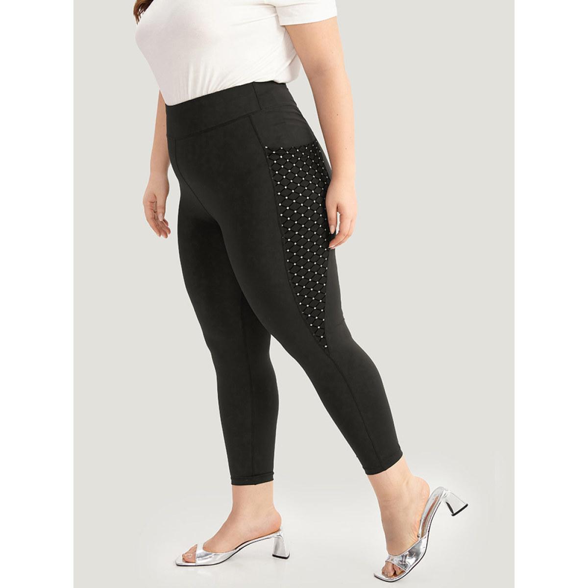 Plus Size Patchwork Glitter Pocket Leggings Women Black Elegant High stretch Skinny High Rise Dailywear Leggings BloomChic 12/L Product Image