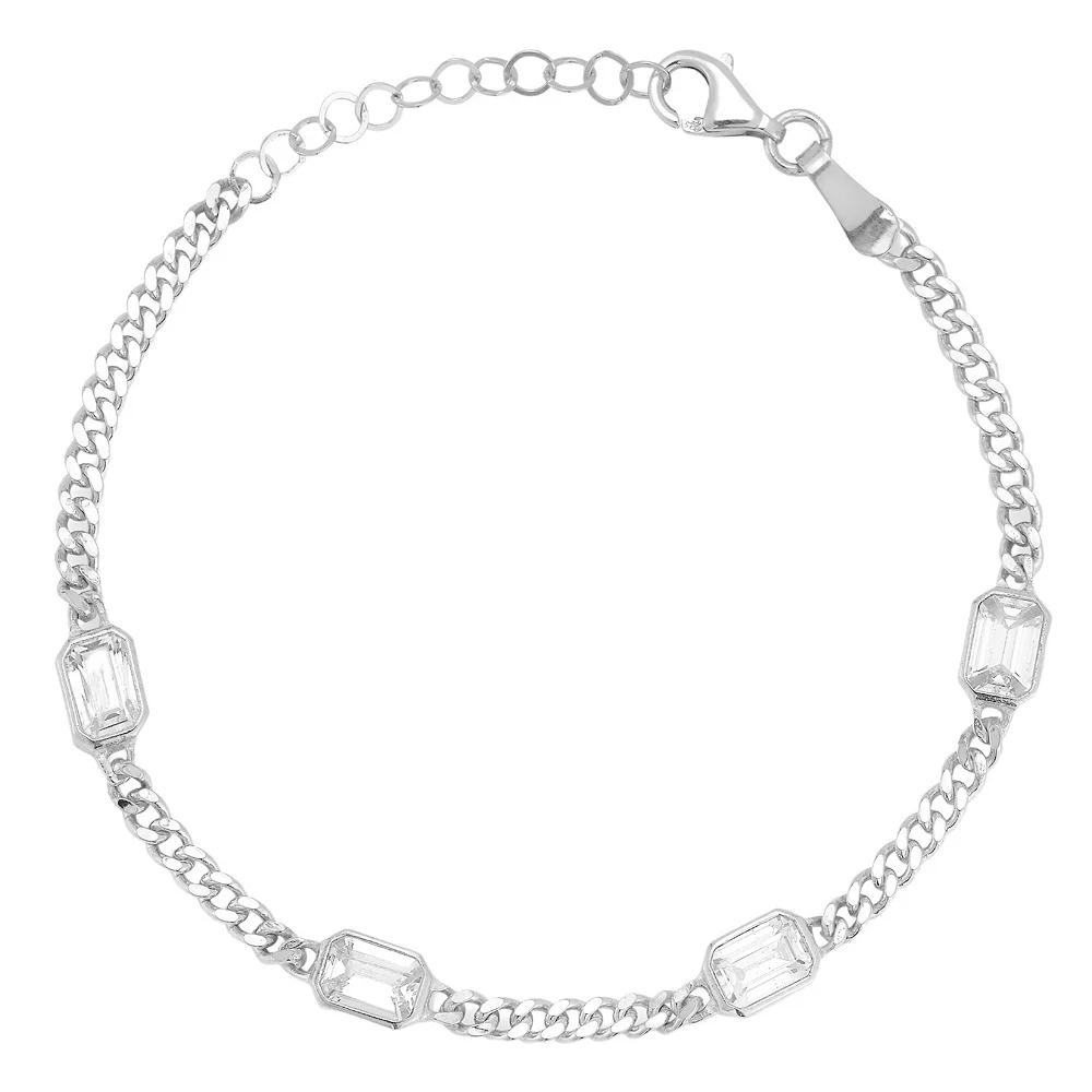 Sunkissed Sterling Cubic Zirconia Curb Chain Bracelet, Women's, Size: 7", Silver Tone Product Image
