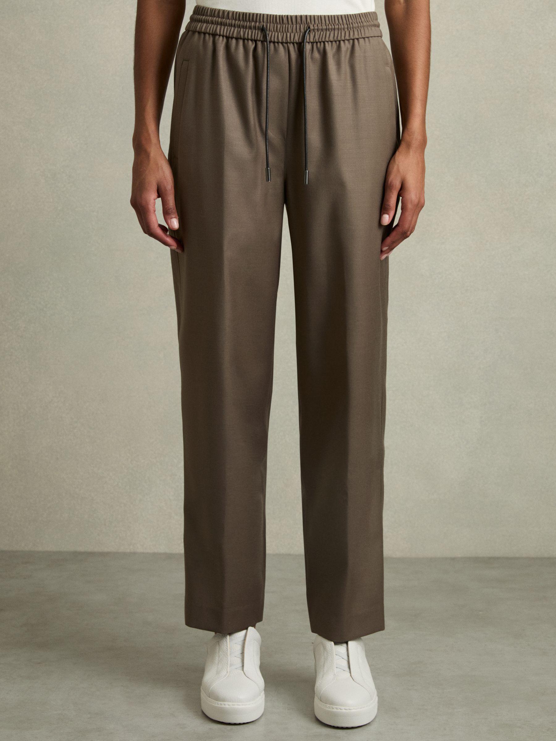 Wool-Blend Drawstring-Waist Tapered Trousers in Mink Neutral Product Image