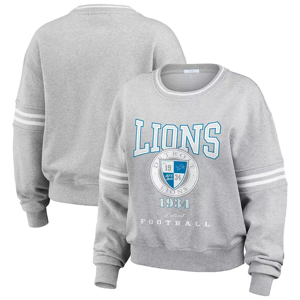 Women's WEAR by Erin Andrews Heather Gray Detroit Lions Pullover Sweatshirt, Size: XL, Grey Product Image