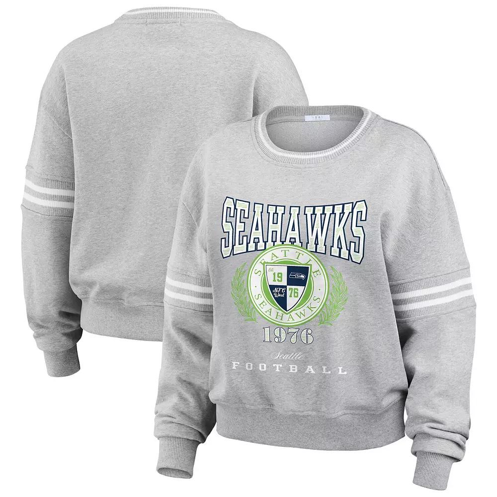 Women's WEAR by Erin Andrews Heather Gray Seattle Seahawks Crest Cropped Pullover Sweatshirt,  Product Image