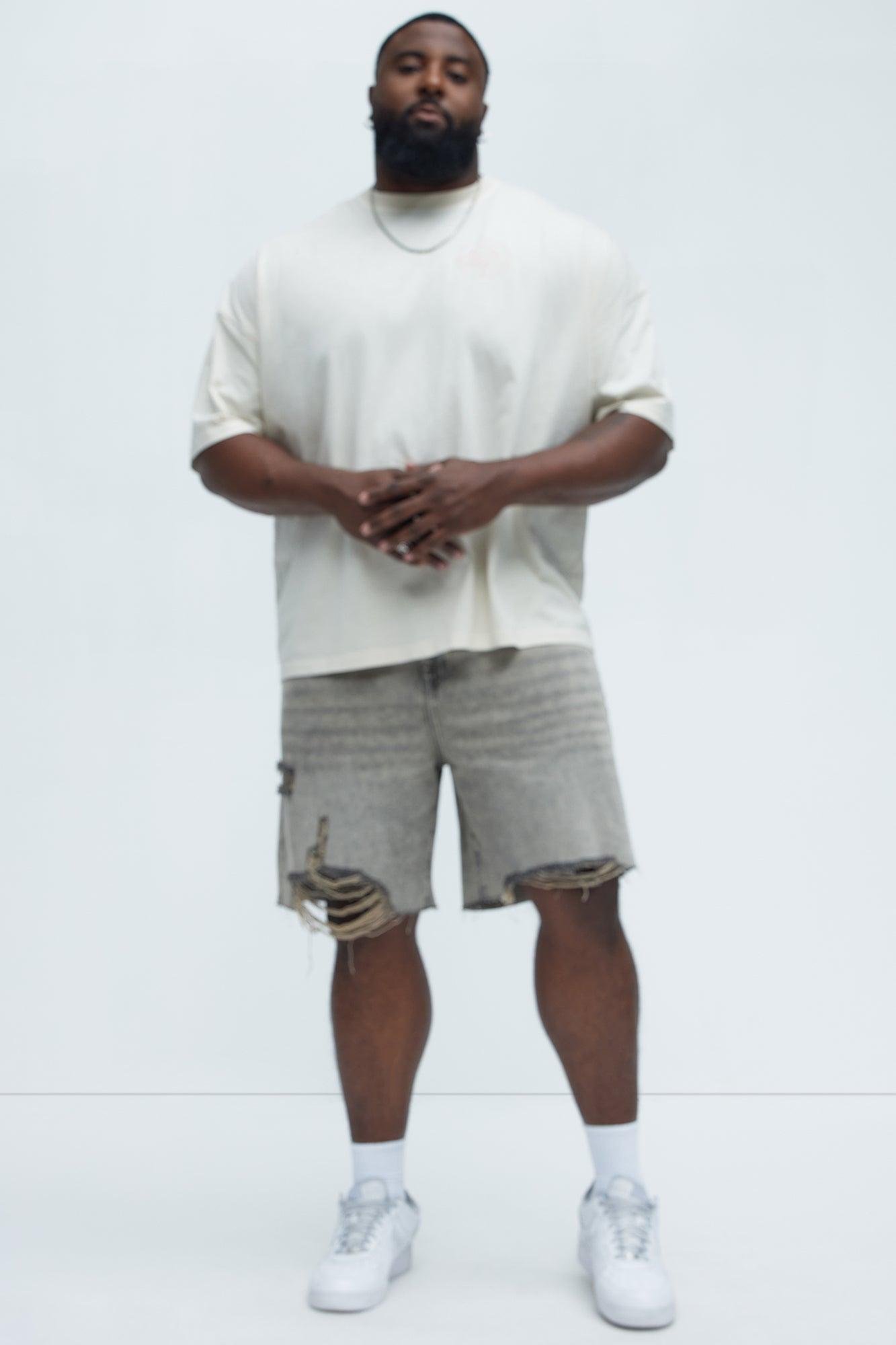 Relaxed Raw Hem Distressed Denim Shorts - Grey/Smoke Product Image