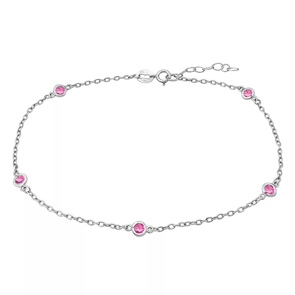 Aleure Precioso Sterling Silver Gemstone Station Anklet, Women's, Size: 9", Pink Product Image