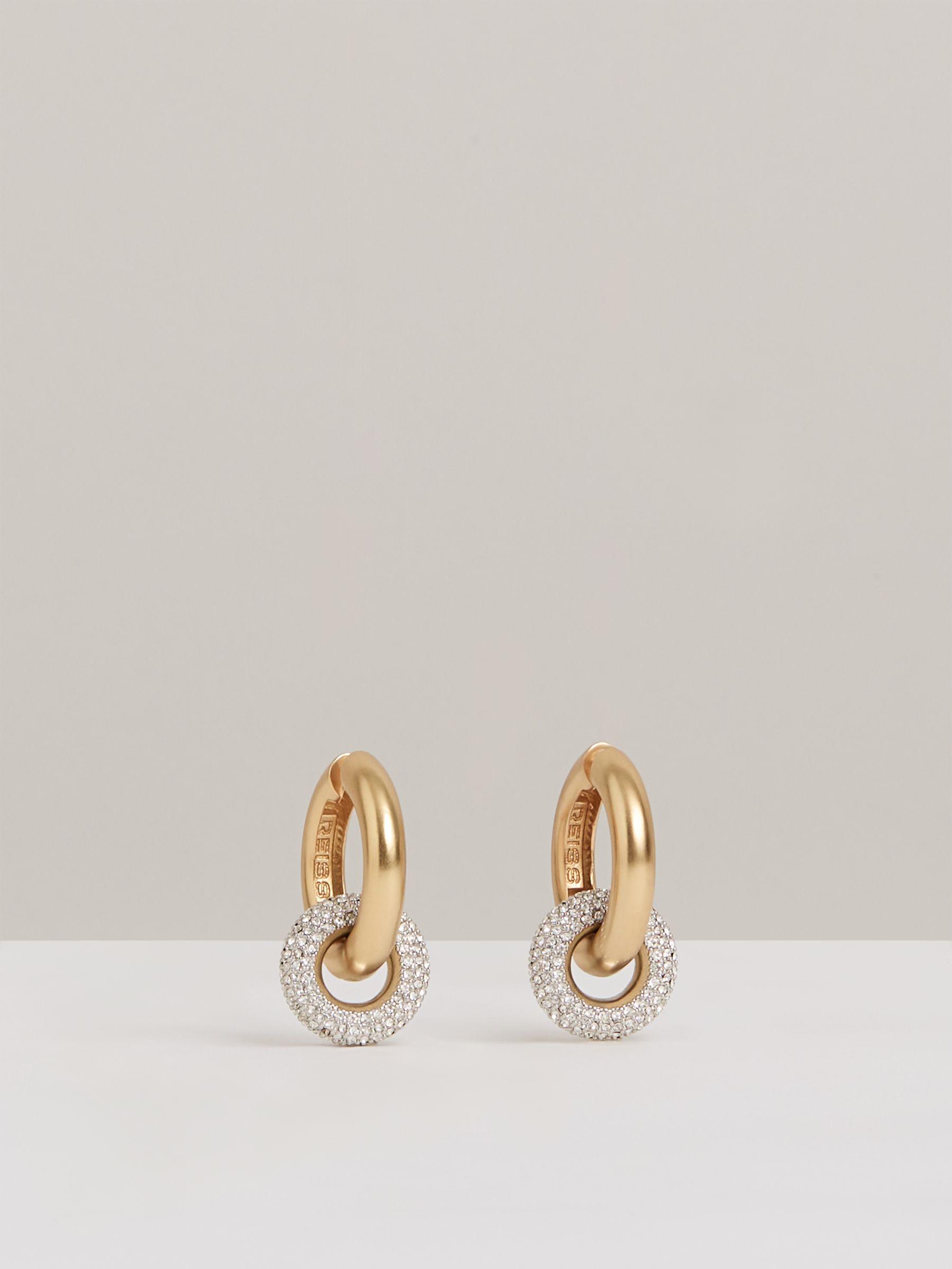 Pavé Link Hoop Earrings in Gold Tone Product Image