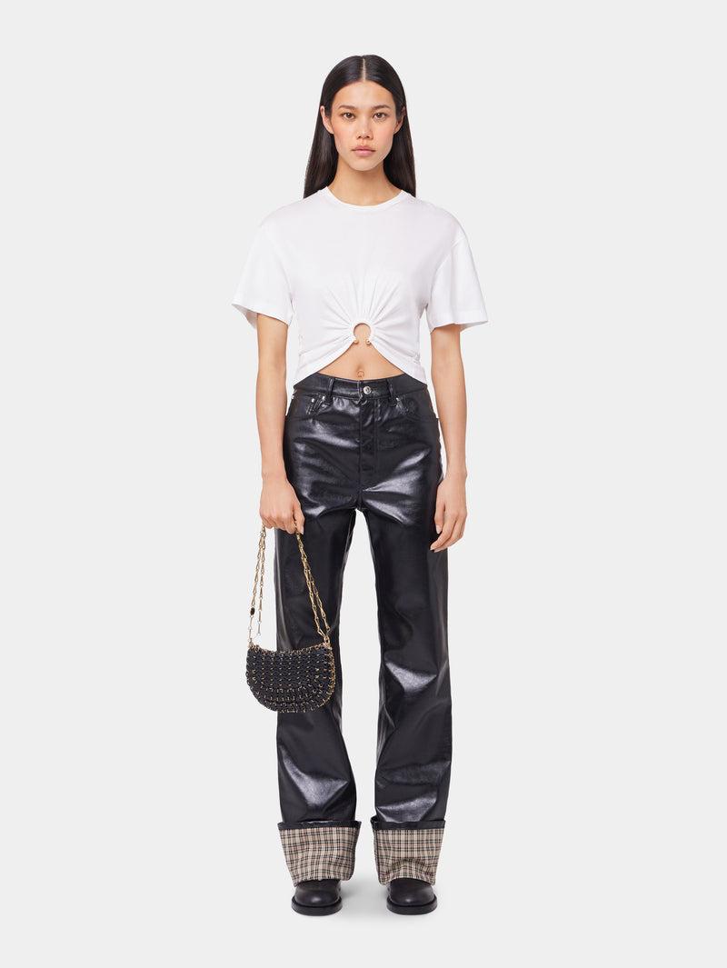 BLACK FLARED TROUSERS IN IMITATION LEATHER Product Image