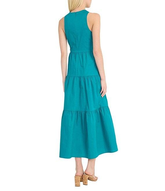 Donna Morgan Poplin Halter Neck Sleeveless A-Line Midi Dress Product Image