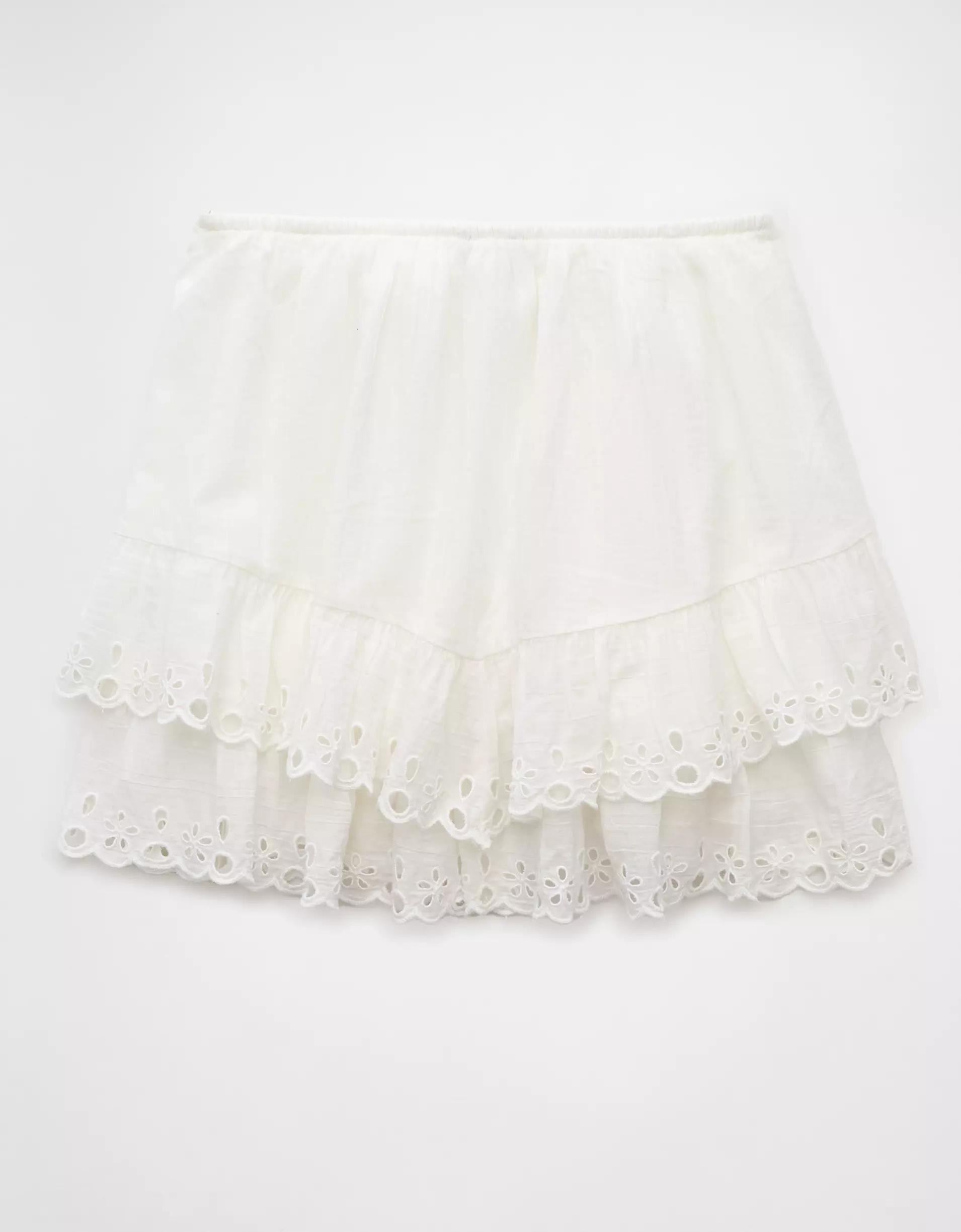 AE High-Waisted Embroidered Ruffle Mini Skirt Product Image
