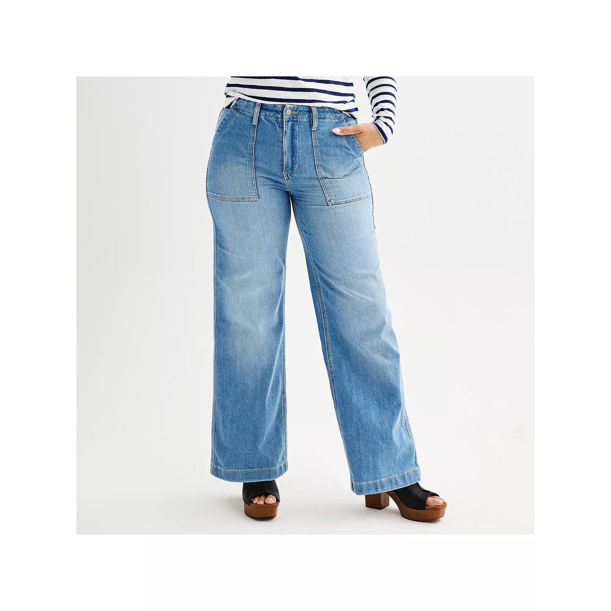 Women's Sonoma Goods For Life Utility Wide-Leg Jeans, Size: 14, Light Blue Product Image