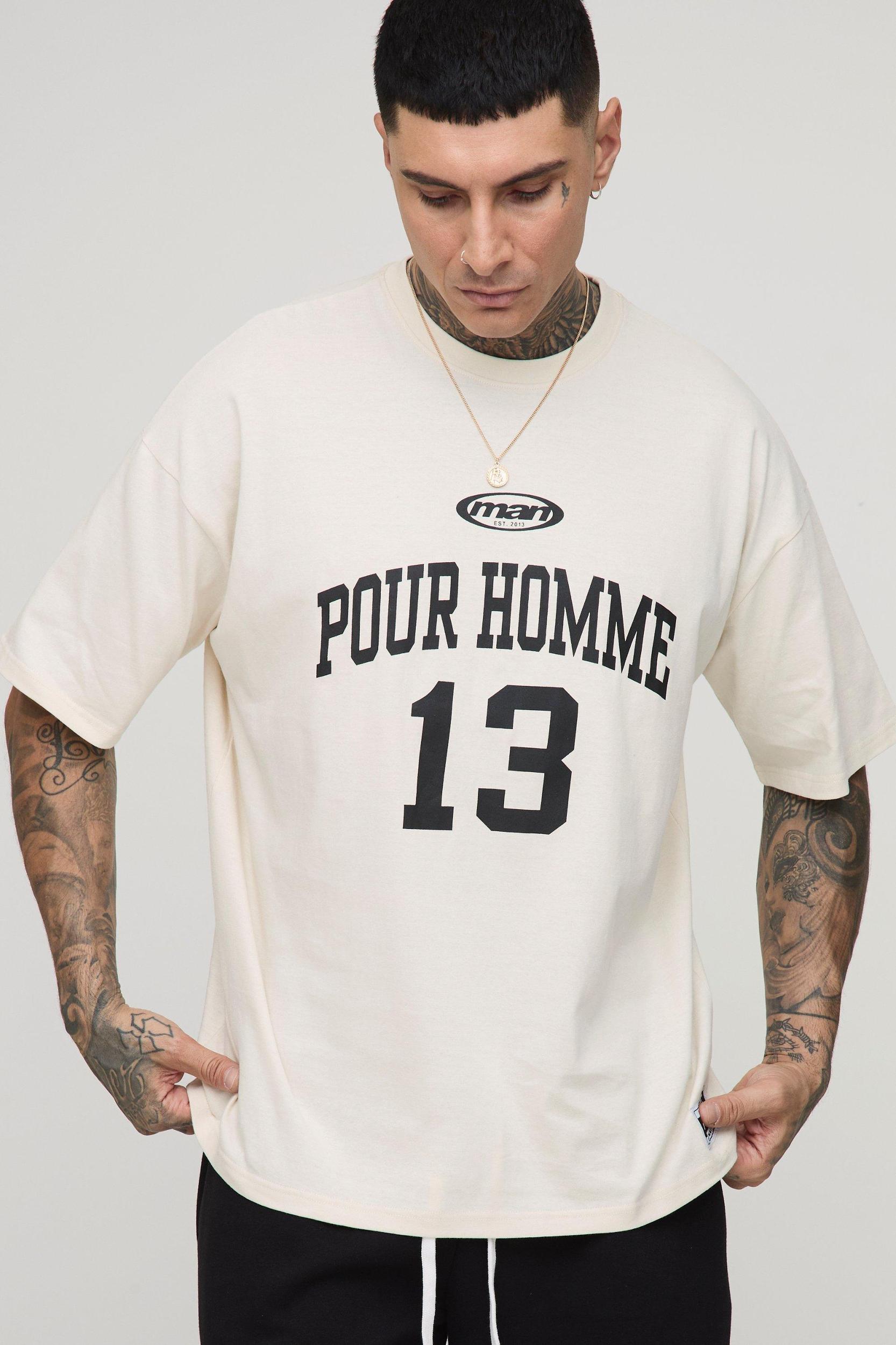 Tall Oversized Pour Homme Print T-Shirt | boohooMAN USA Product Image