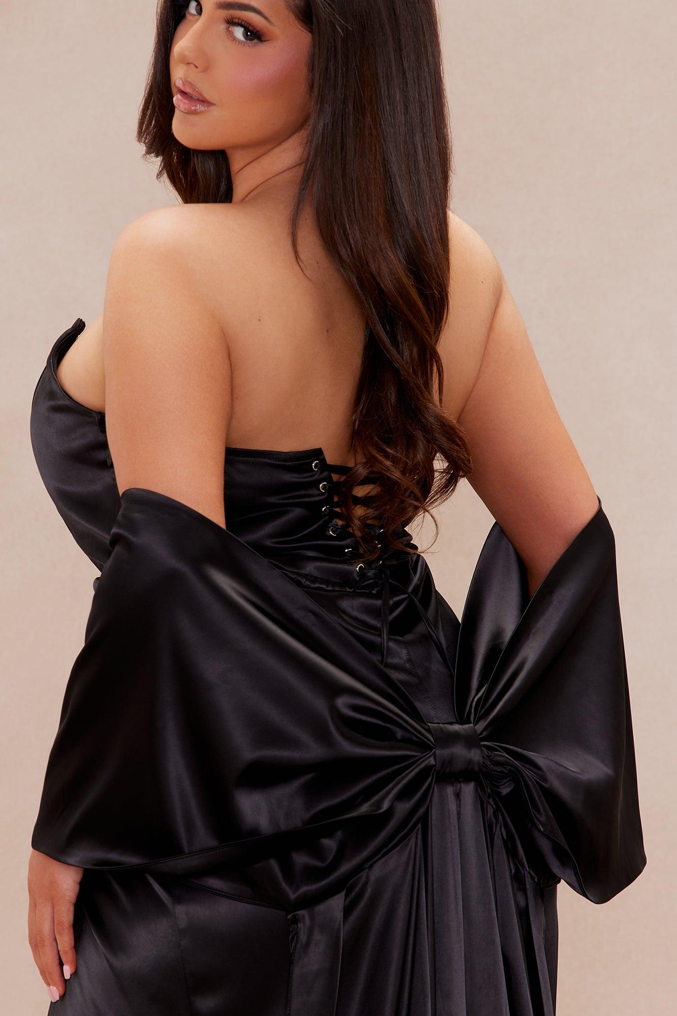 The Main Attraction Satin Gown Set - Black Product Image