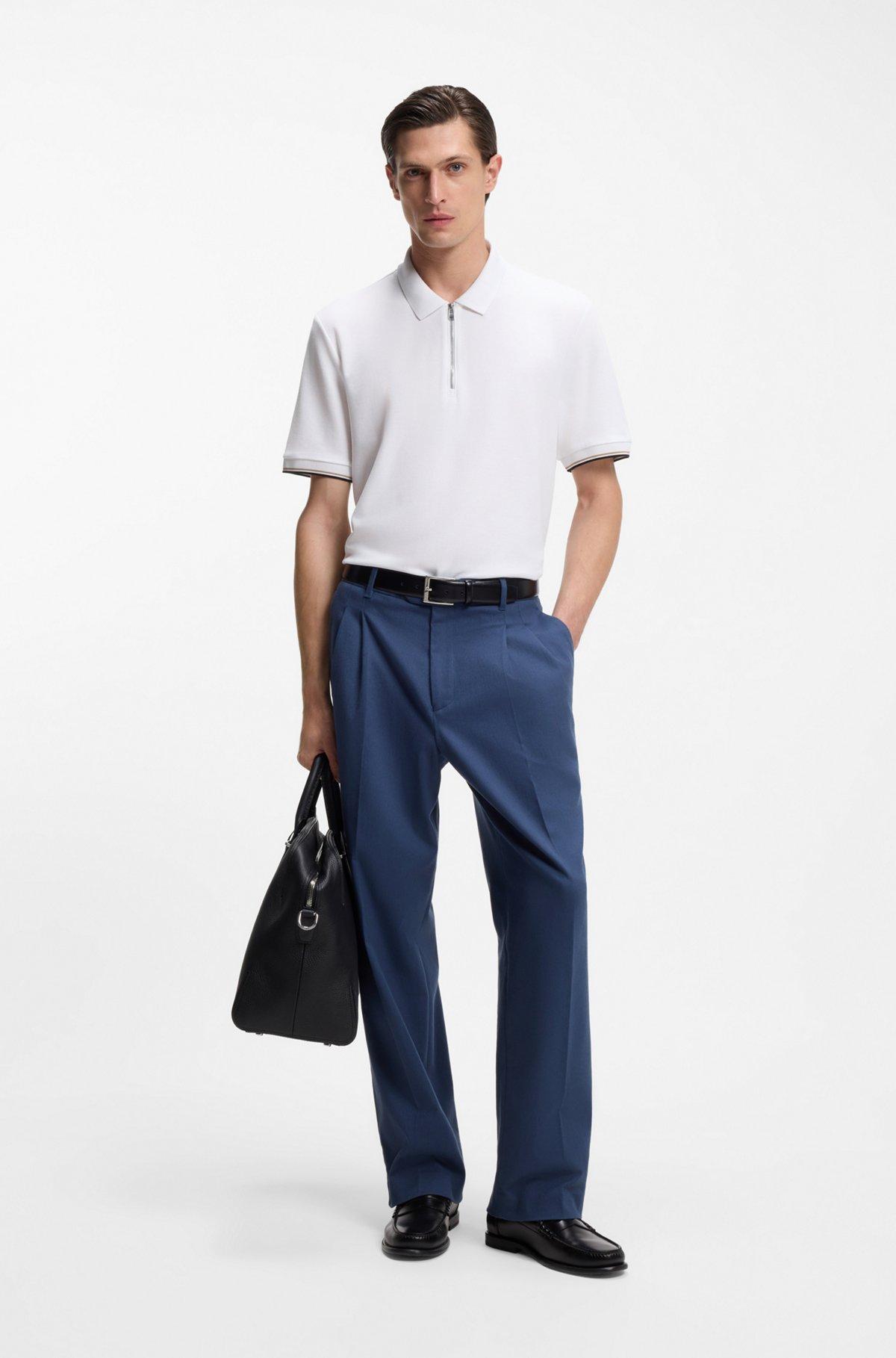 Cotton-piqué polo shirt with zip neck Product Image
