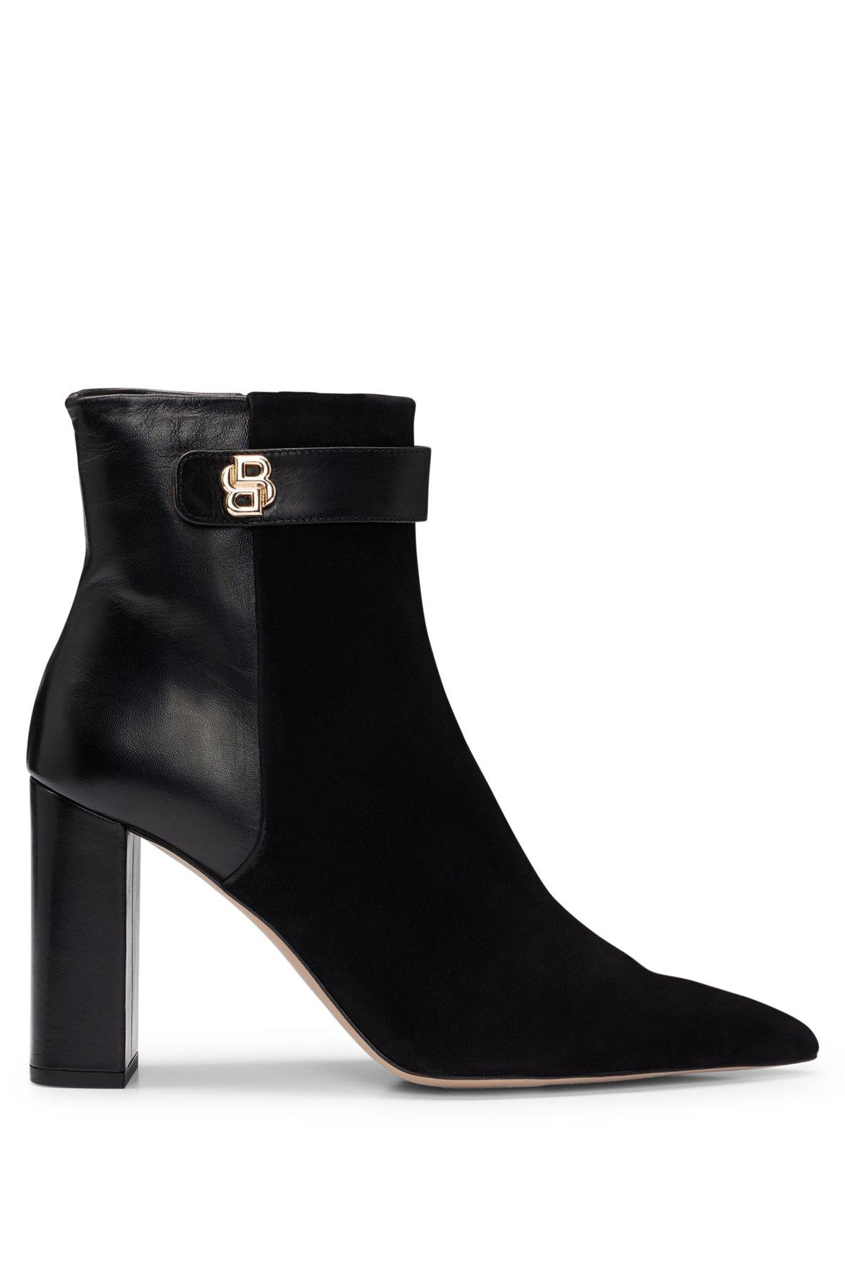 Block-heel ankle boots in suede and leather Product Image