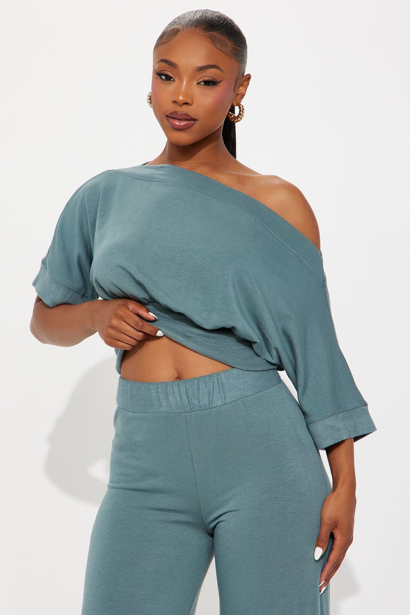 Stay A While Dolman Sleeve Wide Leg Pant Set - Teal Female Product Image