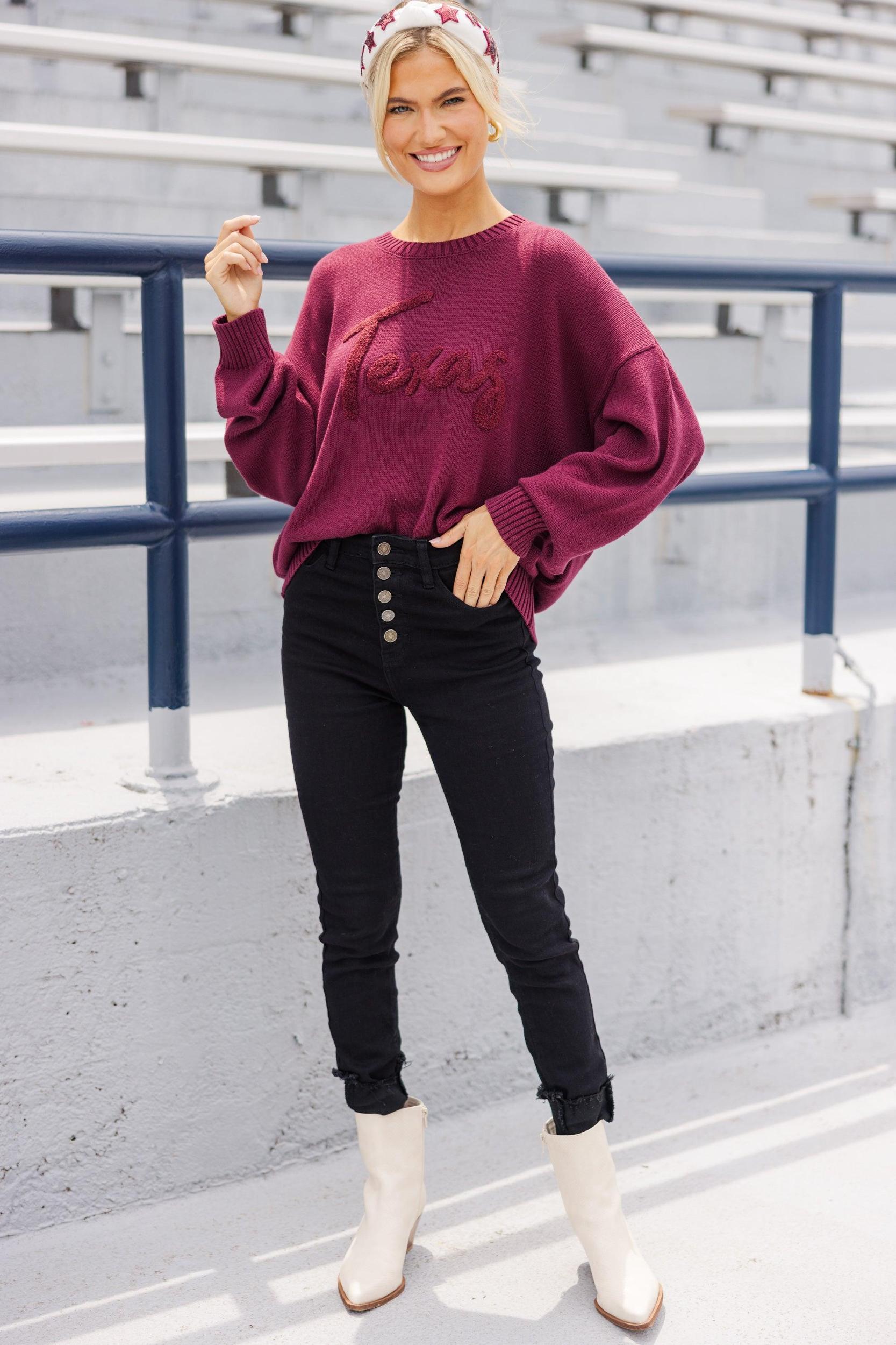 It's A Win Maroon Texas Script Sweater Female Product Image