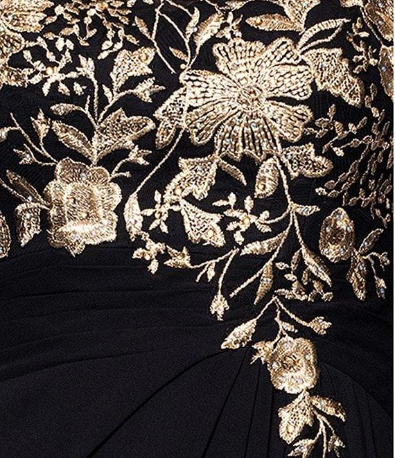 Betsy & Adam Chiffon Boat Neck 3/4 Sleeve Back Cape Sheath Dress Product Image