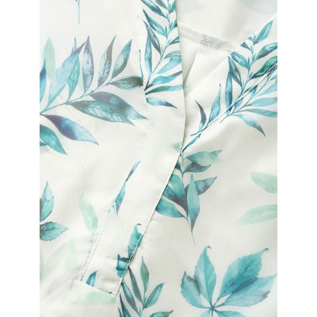 Plus Size Emerald Chiffon Tropical Print Petal Sleeve Blouse Women Elegant Half Sleeve Flat collar with V-notch Everyday Blouses BloomChic 30/6X Product Image