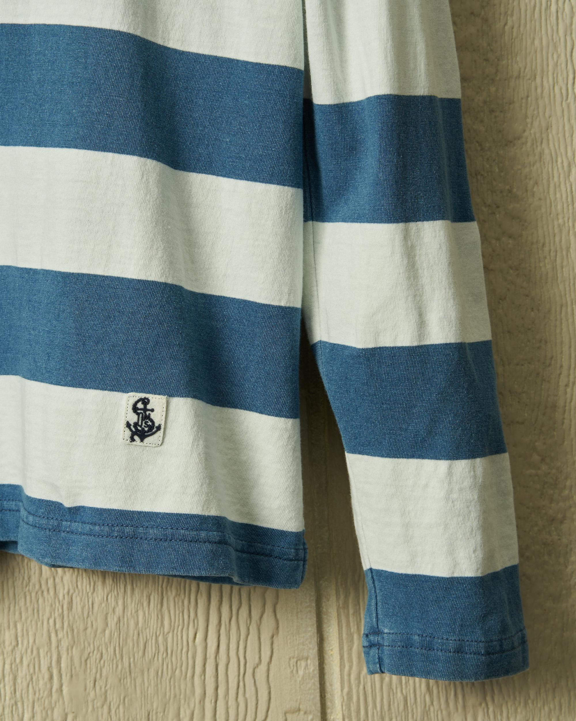 Long Sleeve Indigo Polo in Blue/White Rugby Stripe Product Image