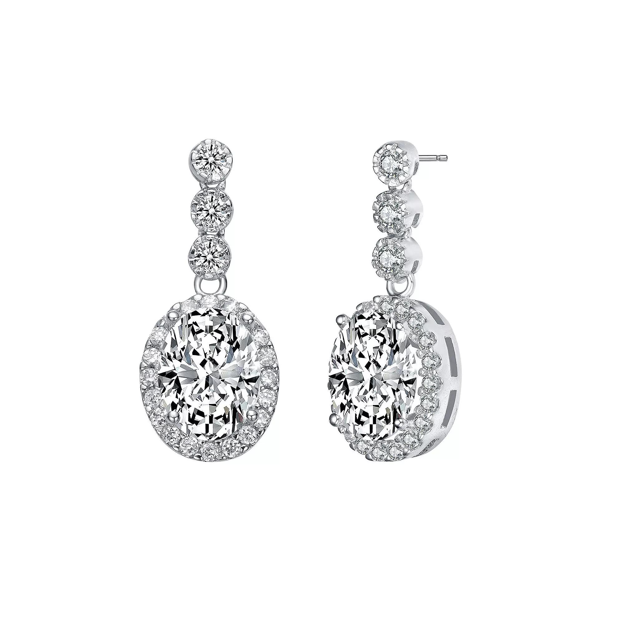 Sterling Silver Oval & Round Cubic Zirconia Halo Drop Earrings, Women's Product Image