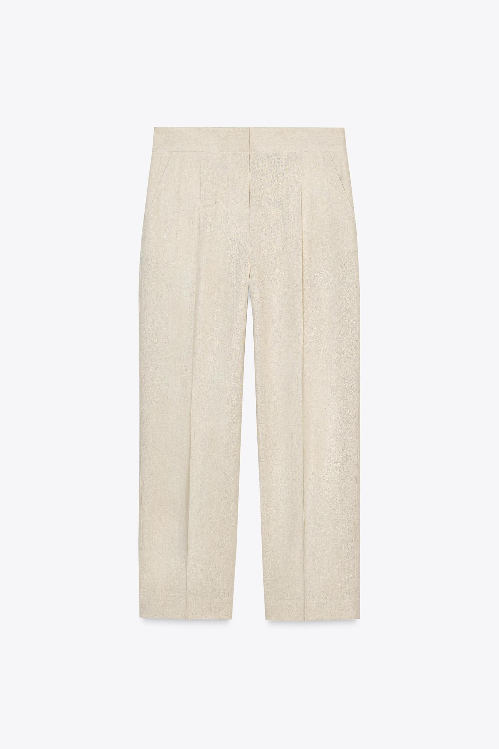 PLEATED LINEN STRAIGHT LEG PANTS Product Image