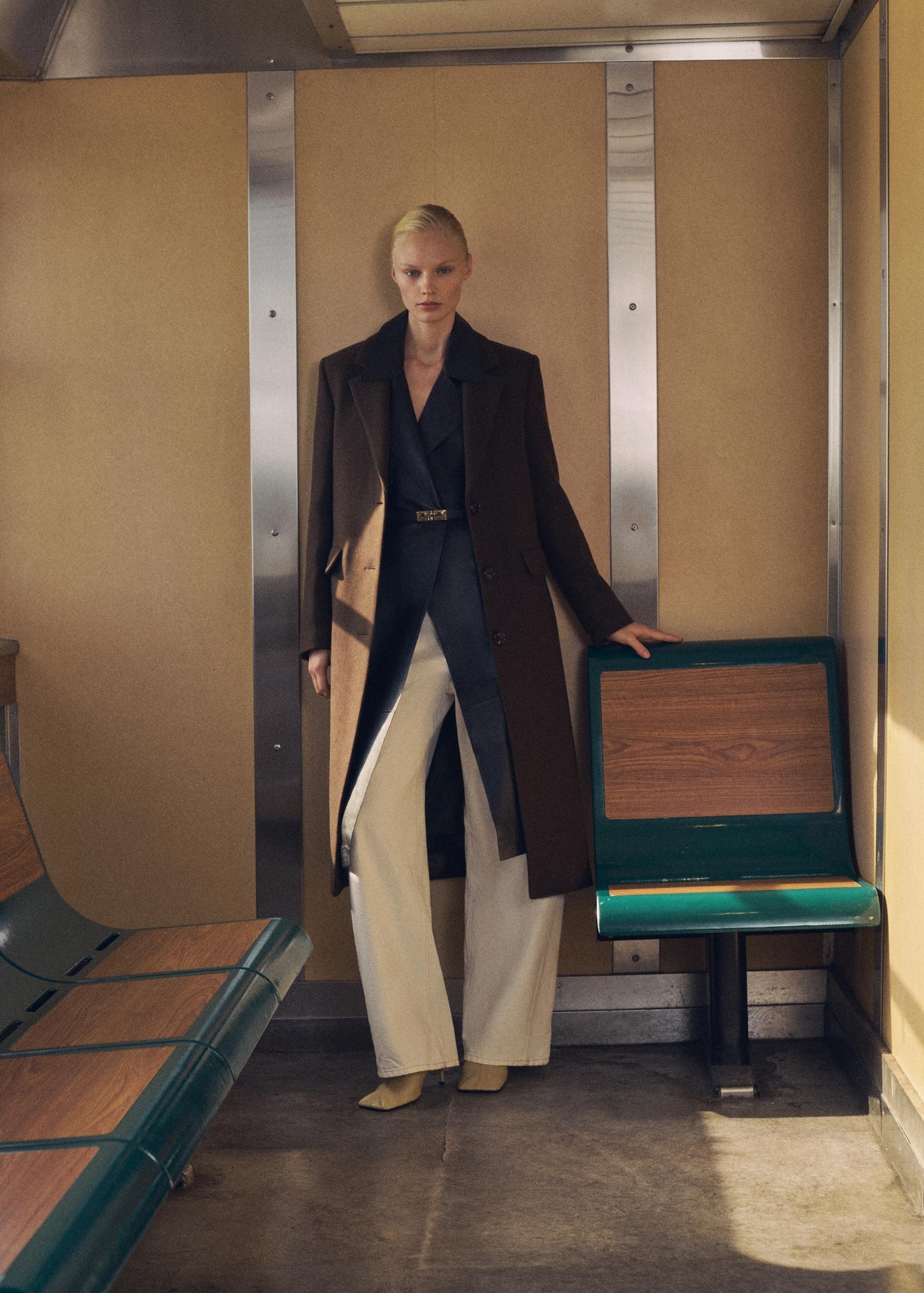 Long structured wool coat - Women | MANGO USA Product Image