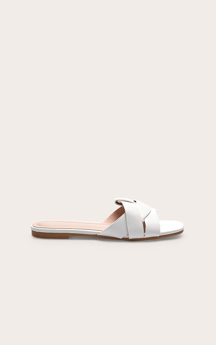 White Faux Leather Round Toe Cross Over Sandal Product Image