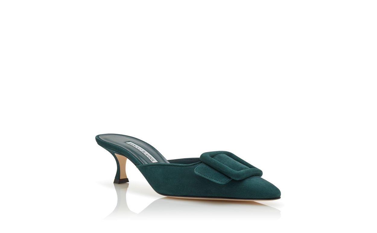 MAYSALE Dark Green Suede Buckle Detail Mules Product Image