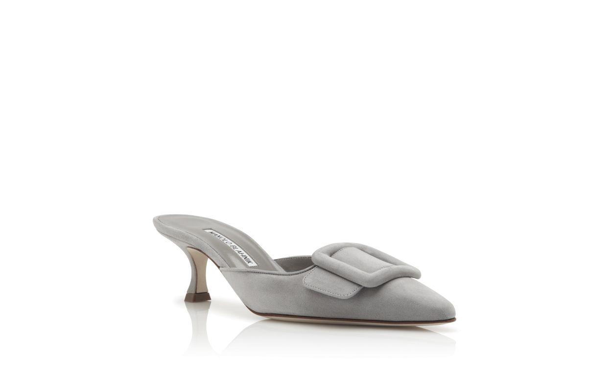 MAYSALE Light Grey Suede Kitten Heel Mules Product Image