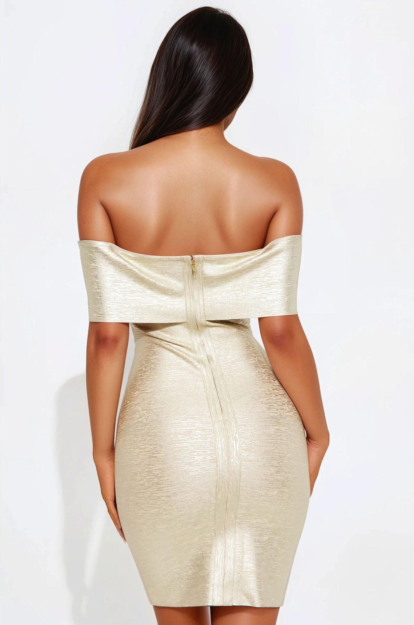 Enchanted Energy Metallic Bandage Midi Dress - Gold Product Image