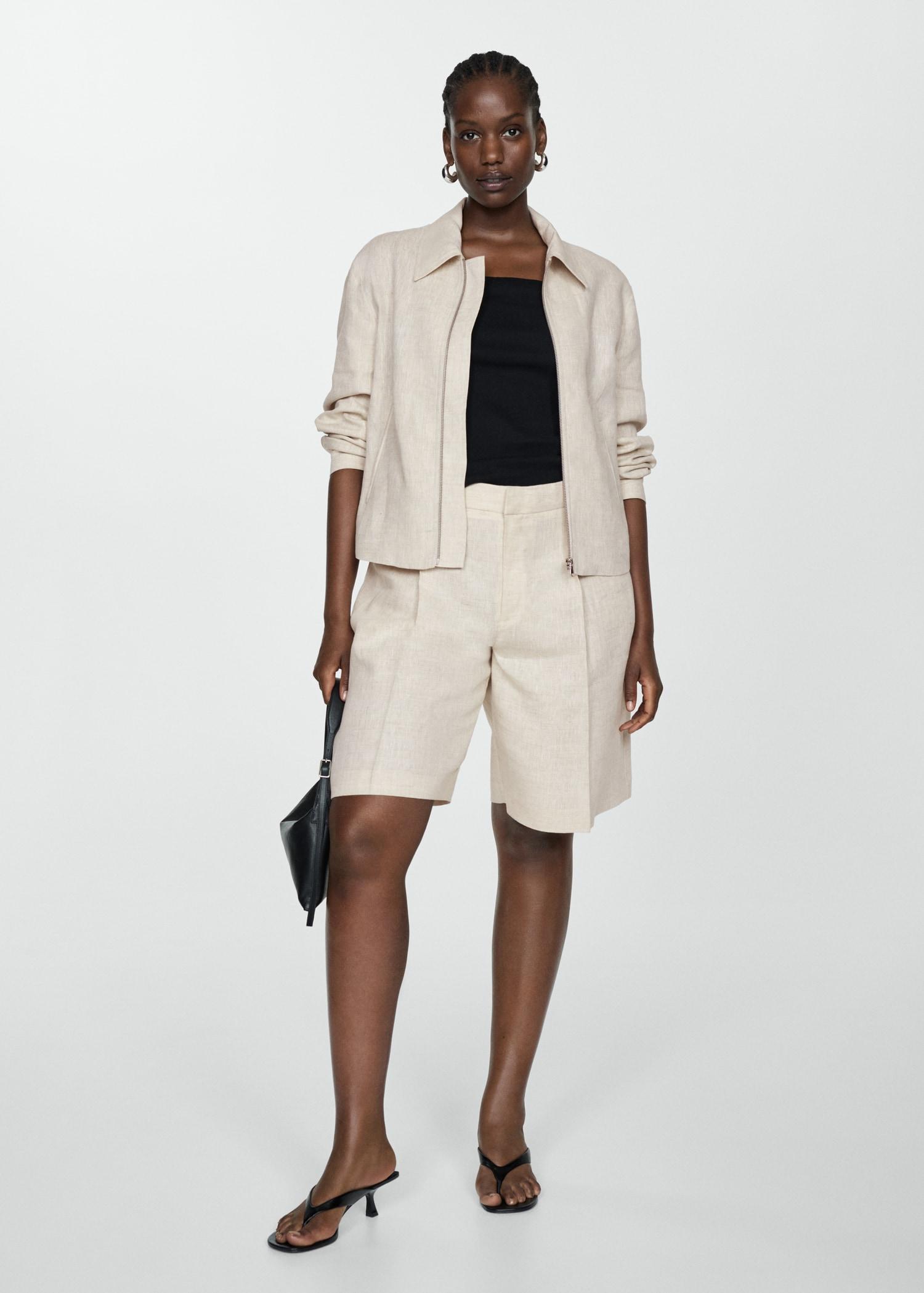 100% linen jacket with zip - Women | MANGO USA Product Image